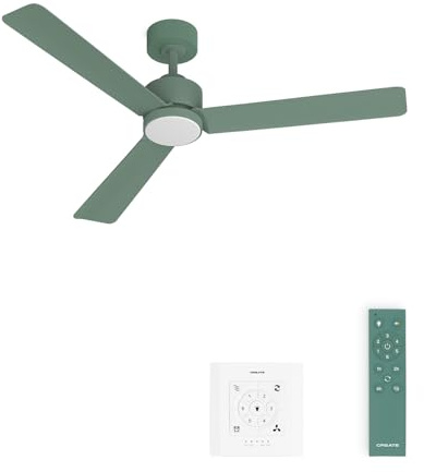 CREATE / WIND MODERN M/Ventilateur de plafond avec lumière vert sauge avec contrôleur mural et télécommande / 40W, Lumière LED 3 températures, Ø132 cm, programmable, 6 vitesses, fonction été-hiver.