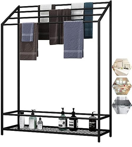 Porte-serviettes de salle de bain autonome avec étagère Design échelle Noir élégant Porte-serviettes au sol Parfait pour nizing serviettes (80 x 25 x 120 cm)