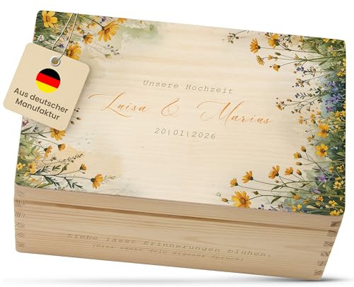 Amari ® Personalisierte Erinnerungsbox aus Holz | Wildblume | Individuelles Hochzeitsgeschenk Erinnerung Hochzeit Personalisiertes Holzkiste