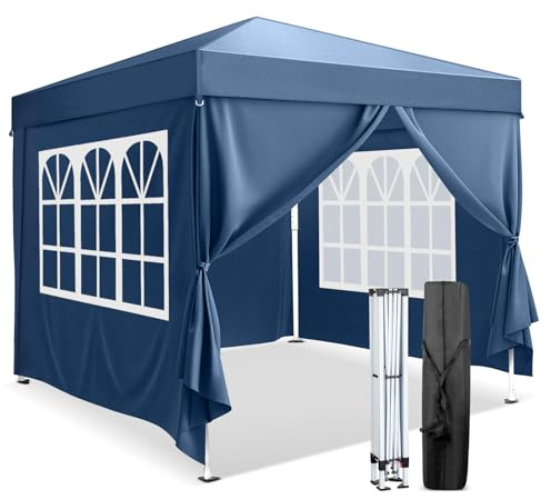 Bonnlo Carpa Plegable de 3x3m, UPF 50+, Las pergolas de jardín Impermeables y el Gazebo Son adecuados para usos Exteriores, como Camping, Festivales, Playa y Patios (Azul con 4 Laterales)