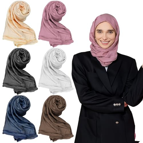 6 Pcs Instant Hijab Jersey Hijab for Women Muslim Head Scarf Lightweight Long Soft Shawl Stretch Scarf Wrap (Multicolor)