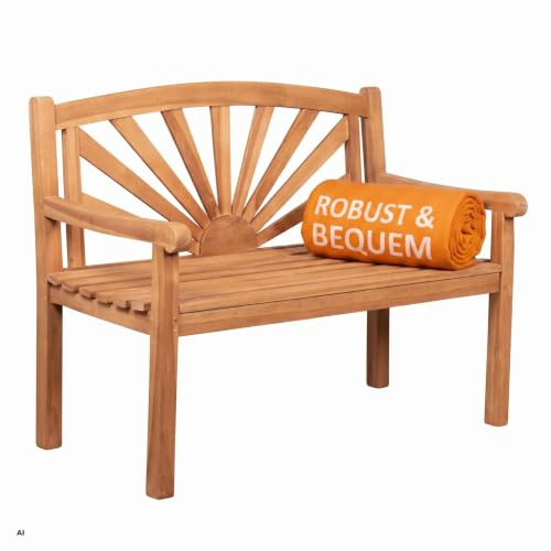 MR. DEKO Banc de jardin motif teck | Banc en bois avec dossier | Banc de frison pour l'extérieur | 2 places 120 x 60 x 94 cm | Banc en teck massif et résistant aux intempéries pour jardin, balcon