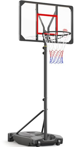 Yohood Basketballkorb Outdoor für Kinder/Jugendliche, Basketballkorb mit Rollen Tragbar, 147–260cm Höhenverstellbarer Basketballständer mit 82x53cm PC Rückwand & Vergrößerter Basis