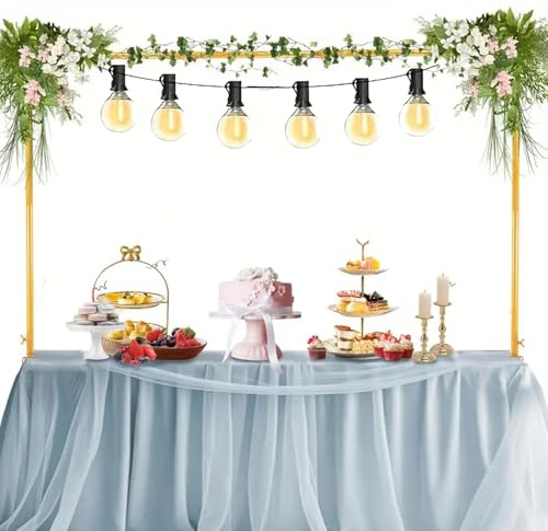 Ompinda Table Balloon Party Arch Stand, Adjustable Metal Over The Table Rod Stand with Clamps Arch Party Decorations Hanging Rail Stands for Wedding/ Graduation/Halloween/Christmas (Gold)