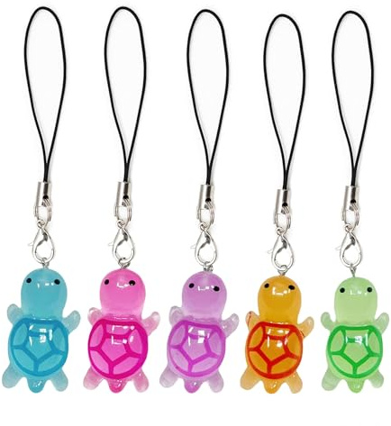 EIROVYA 5 Pezzi Ciondolo per Cellulare, Tartarughe Luminose, Portachiavi Kawaii, Charm Telefono, Charm per Borse, Custodia Di Telefono Portachiavi Decorazione