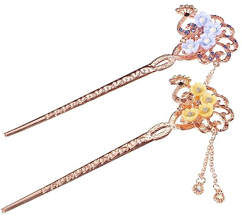 Mipcase 2 pezzi Bacchette per Lega con Nappine Accessori Cinesi Decorativi per Acconciature Raccolte Bastoncini per Lunghi Stile Vintage Elegante per Donne