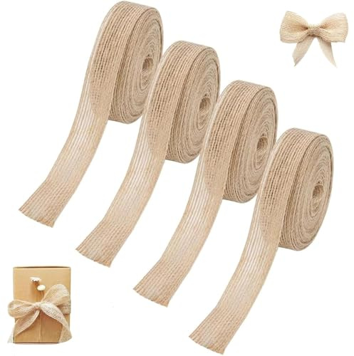 4 Rollen Juteband, Juteband Breit 1cm x 10m, Natur Jute Band für DIY Handwerk, Dekoration, Verpackung, Hochzeit, Weihnachten, Geschenk