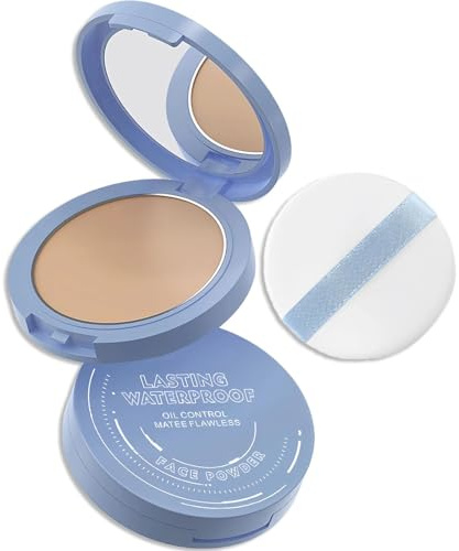 Oil Control Pressed Powder, for Mature Skin, Lightweight, Tinted, Blurs Imperfections, Matte Flawless Waterproof & Long-Lasting Face Powder,Pore-Blurring Lightweight Makeup, With Mirror, Natural Beige