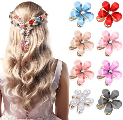 16 stycken hårspännen flickor mini hårklämmor hårklämma blomma liten hårsmycke flickor pärlor blommor för kvinnor dekorativa flerfärgade hårklämmor för kvinnor bröllop vardag fest