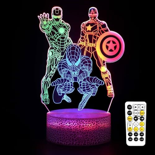 Jevrpley Spider Superheld 3D Nachtlicht für Jungen mit Timing Fernbedienung & Smart Touch, 3 Mustern Dynamische Farbwechsel Dimmbar Kinder Lampe Kinder Spielzeug, Weihnachten Geschenke