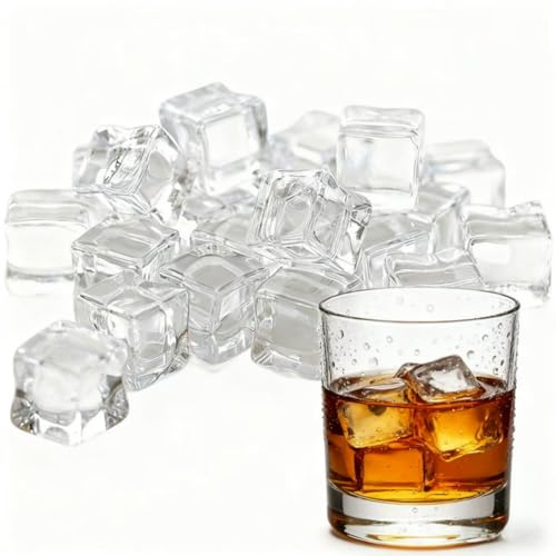12 Pcs Clear Plastic Ice Cubes Fake Ice Cubes Artificial Ice-Chunk for Photography Display Decorative (18mm)