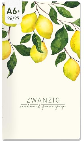 Häfft® Monatskalender 26/27 Taschenkalender A6+ Square Lemon Times | 17 Monate Mini-Planer ultraleicht, 1 Monat auf 2 Seiten, kleiner Monatsplaner von Aug. 26 - Dez. 27