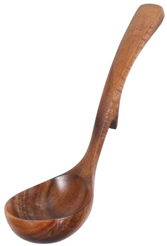 IMIKEYA Mestolo da zuppa in legno di acacia naturale con manico lungo 20 cm e gancio posteriore grande cucchiaio resistente al calore per cucinare e servire porridge in cucina domestica