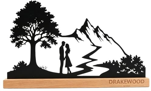 DRAKEWOOD Scultura Albero Della Vita con Coppia Montagne Silhouette