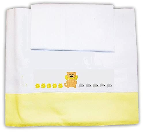 Zigozago - 3-teiliges Baby Bettwäsche Komplett Set Katze; 100% Baumwolle, handgefertigt; Größe: Kleines Bett 110 x 140 cm; Farbe: Gelb