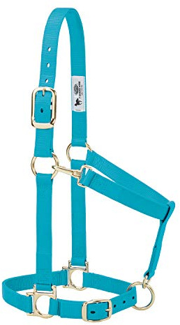 Weaver Leather Pferdehalfter aus Nylon, gepolstert und verstellbar, Kinn- und Rachen-Karabinerhaken Halfter für Pferde, vermessingte Halfter für Training