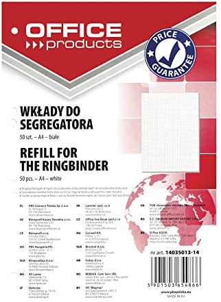 OFFICE PRODUCTS Ringbucheinlagen Ordnereinlagen Packung/DIN A4 Kariert 50 Blatt/Farbe: Weiße/ 6 Löcher/für 6-Loch-Ringbücher/ 50 Blatt pro Verkaufseinheit