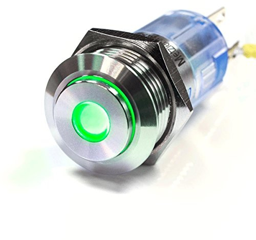Metzler® LED-Druckschalter mit Punktbeleuchtung und erhobener Tastfläche grün IP67 wasserdicht Edelstahl 16mm rastend ideal für Auto Boot Modelle 12V 24V langlebig vandalismussicher