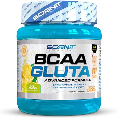 BCAA Glutamina - BCAA GLUTA - BCAA Glutamine - 500 g - Aminoacidos ramificados con glutamina - Aminoacidos bcaa y glutamina - BCAAs aminoacidos - Aminoacidos ramificados en polvo (Limón)