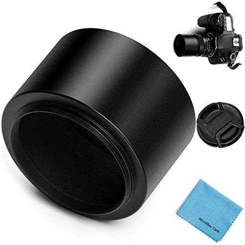 Fotover 52mm Tele Metal Screw-in Lens Hood with Centre Pinch Lens cap for Canon Nikon Sony Pentax Olympus Fuji Sumsung Leica Camera + Cleaning Cloth