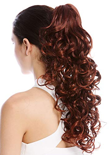 WIG ME UP - N956-V-33T130 Toupet Coda di cavallo Ricci Voluminosi Fermacapelli a pettine 50 cm Castano Rosso Mèches