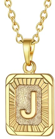 FOCALOOK Buchstaben Kette Damen Rechteck Anhänger Kette Gold Herren Namenskette Initial Necklace Kette mit Buchstaben A bis Z Schmuck für Geburtstag