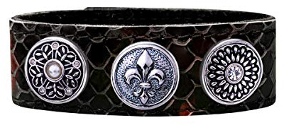 Quiges Femme Bracelet en Cuir Motif de Serpent avec Boutons Pression Zirconium 18mm