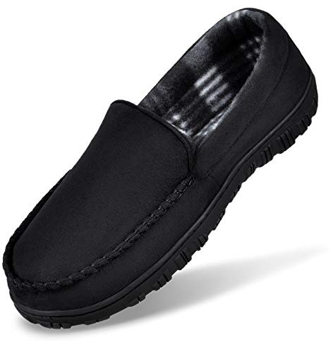 MIXIN Slippers for Men Moccasin House Shoes with Comfortable Memory Foam Size 8 Black