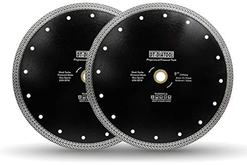 DT-DIATOOL Disque à Tronçonner Diamante 2 Pièces 230 mm x 22,23 mm/16 mm Lame de Scie avec Maille Turbo pour Porcelaine Tuile Marbre Céramique Granit