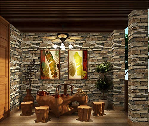 TUOKING Peel and Stick Stone Wallpaper Self-Adhesive Removable Wallpaper Home Decoration for Bedroom, Kitchen 17.7 in x 32 ft, Stone Brick