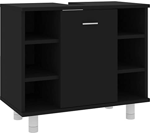 vidaXL Badezimmerschrank Unterschrank Badschrank Waschbeckenunterschrank Waschtischunterschrank Badmöbel Schwarz 60x32x53,5cm Holzwerkstoff