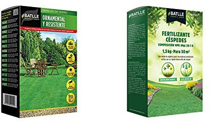 Semillas Batlle de Césped Ornamental y Resistente 1Kg + Abonos Fertilizante Césped Caja 1,5 Kg