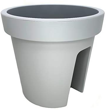 Blumenkasten Blumentopf Geländertopf für Balkon – Geländertopf für Blumen, Kräuter & Pflanzen – wetterfest & robust – ideal für Balkonbegrünung, Terrasse, Außenbereich & Stadtgärten (grau) Ø27,5cm