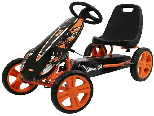 hauck Speedster Pedal Car with 3 Way Adjustable Bucket Seat, Hand Brake, and Robust Steel Tube Frame for Indoor and Outdoor Use, Orange