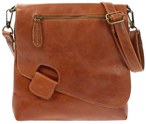 LECONI Umhängetasche Damen-Tasche Crossbag Rinds-Leder Natur Schultertasche Vintage-Look Ledertasche Frauen + Herren Handtasche aus Echt-Leder 29x29x6cm LE3027
