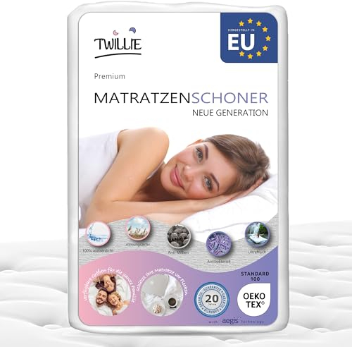 Twillie – Matratzenschoner 200 x 220 cm Wasserdicht - Matratzen-Topper zertifiert Oeko-TEX® Aegis® - Atmungsaktive Matratzenauflage – Hygienischer Anti-Milben Matratzenbezug - 20 Jahre Garantie Blanc