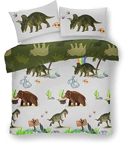 LIZZIE JACOBS New Children Designs Quilt Cover Sets Luxurious Printed Kids Boys Girls Duvet Cover Sets Reversible Bedding Sets (Single Duvet Set, PreHistoric Dino)
