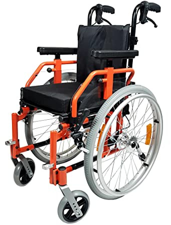 FabaCare Kinderrollstuhl mit Trommelbremse Dino, Kinder-Faltrollstuhl, Reiserollstuhl für Kinder, faltbar, Sicherheitsreflektoren, Sitzbreite: 34 cm