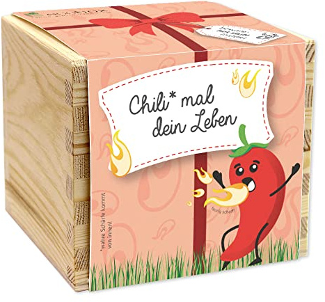 ecobox, Chili Chili* mal dein Leben!, Bio Samen, Pflanzen Aus Der Holzbox 11x11x10cm, Made in Austria, Nachhaltige Geschenkidee, Grow Your Own/Anzuchtset