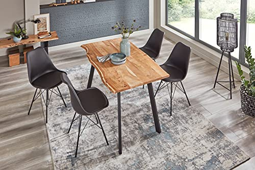 SAM 5tlg. Essgruppe Laxmi 120 x 80 cm, Akazienholz massiv, naturfarben, Baumkantentisch mit Vier Metallbeinen in Schwarz + 4X Schalenstuhl Lerche in Schwarz