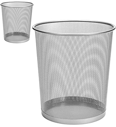 D.RECT Papierkorb Büro 12L - Abfalleimer, Papierkorb aus Drahtgeflecht Mülleimer, Papiereimer - Metall Büroeimer Mesh Runder, Silber - 2 Stück
