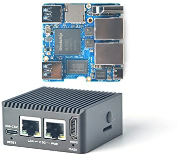 youyeetoo NanoPi R5C Mini-Router mit Metallgehäuse, 4 GB LPDDR4X 64 GB eMMC, RK3568 Entwicklungsplatine, 0.8TOPS NPU, Unterstützung OpenWrt Docker, Zwei Ethernet-Ports (Standard-Kit)