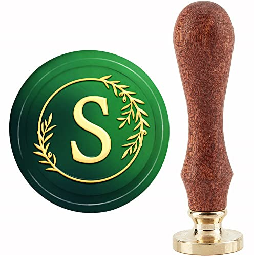 craspire Initial S Wachssiegelstempel Olivenzweig Siegellackstempel 30 mm Retro Vintage Abnehmbarer Messingstempelkopf Mit Holzgriff Für Einladungen Karten Geschenk