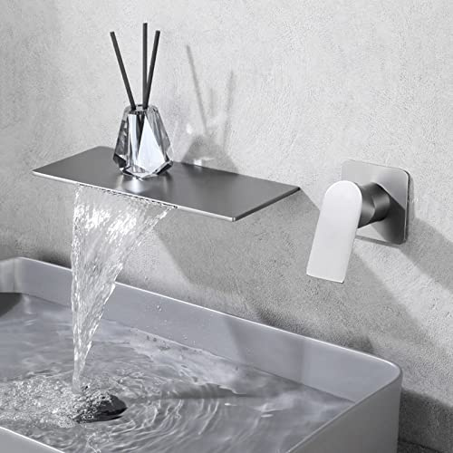 Unterputz Armatur Waschbecken Schlanker Wasserfall-Wasserhahn Für Heißes Und Kaltes Wasser G1/2-Waschtischarmatur Aus Edelstahl,grau
