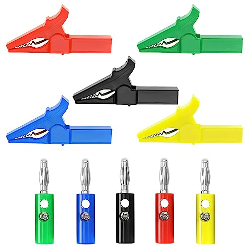 Create idea Lot de 5 pinces crocodiles avec fiches bananes de 4 mm 220 V 30 A isolées Protection complète Pinces crocodiles Pinces de test électrique pour multimètre et testeur de pince
