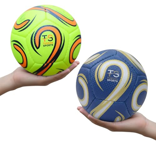 Tussan Sports Pack of 2 Toddler Footballs, Size 2 Kids Lighter-weight Mini Ball for Ages 2 3 4 5 6 Years Old Boys/Girls Toys Gift - Garden Ball Game, Indoor/Outdoor Yard Lawn (Size 2, Blue & Yellow)