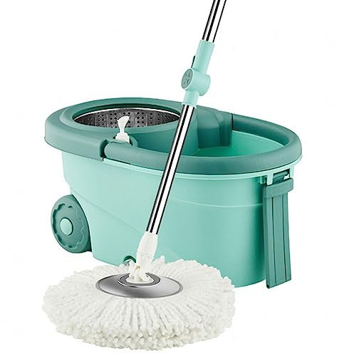 AMNOOL Juego de Trapeador Giratorio y Balde con Escurridor Sistema de Limpieza de Pisos Húmedos/Polvo - Cubo de Trapeador Giratorio de Microfibra 360 para Limpieza de Pisos