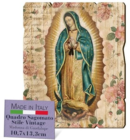 FRATELLI BONELLA - Madonna di Guadeloupe formad vintage målning av poppelträ - Madonna för säng 10,7 x 13,3 cm - 100 % tillverkad i Italien
