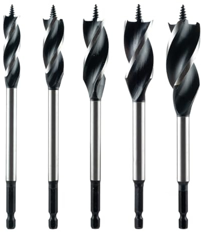 Norske Tools NIABP245 Schlangenbohrer-Set (1/2 Zoll, 5/8 Zoll, 3/4 Zoll, 7/8 Zoll & 2,5 cm), 16,5 cm lang für Holz, 1/4 Zoll Sechskantschaft, 5-teilig