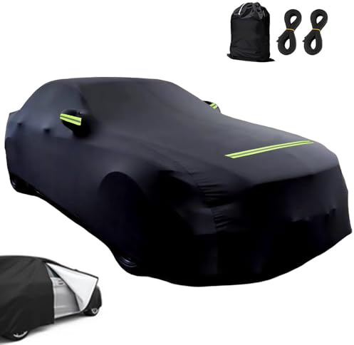 Autoabdeckung 190T/210D Sedan Autohülle Auto Autoplane Staubdicht Wasserdicht Autogarage Vollgarage Car Cover für 420-530 cm Limousine Schwarz (475×180×150cm)